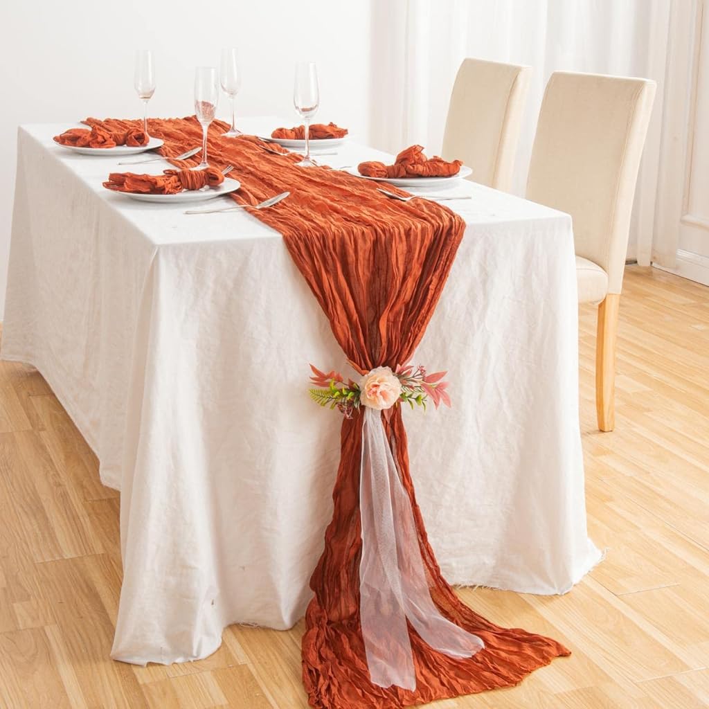 HASTHIP Chiffon Table Runner for 6 Seater Dining Table, Wrinkle Style Sheer Vintage Maple Leaf Table Runner for Wedding Bridal Shower Bachelorette Birthday Party Holiday Decorations, 2.5x10ft HASTHIP Chiffon Table Runner for 6 Seater Dining Table, Wrinkle Style Sheer Vintage Maple Leaf Table Runner for Wedding Bridal Shower Bachelorette Birthday Party Holiday Decorations, 2.5x10ft